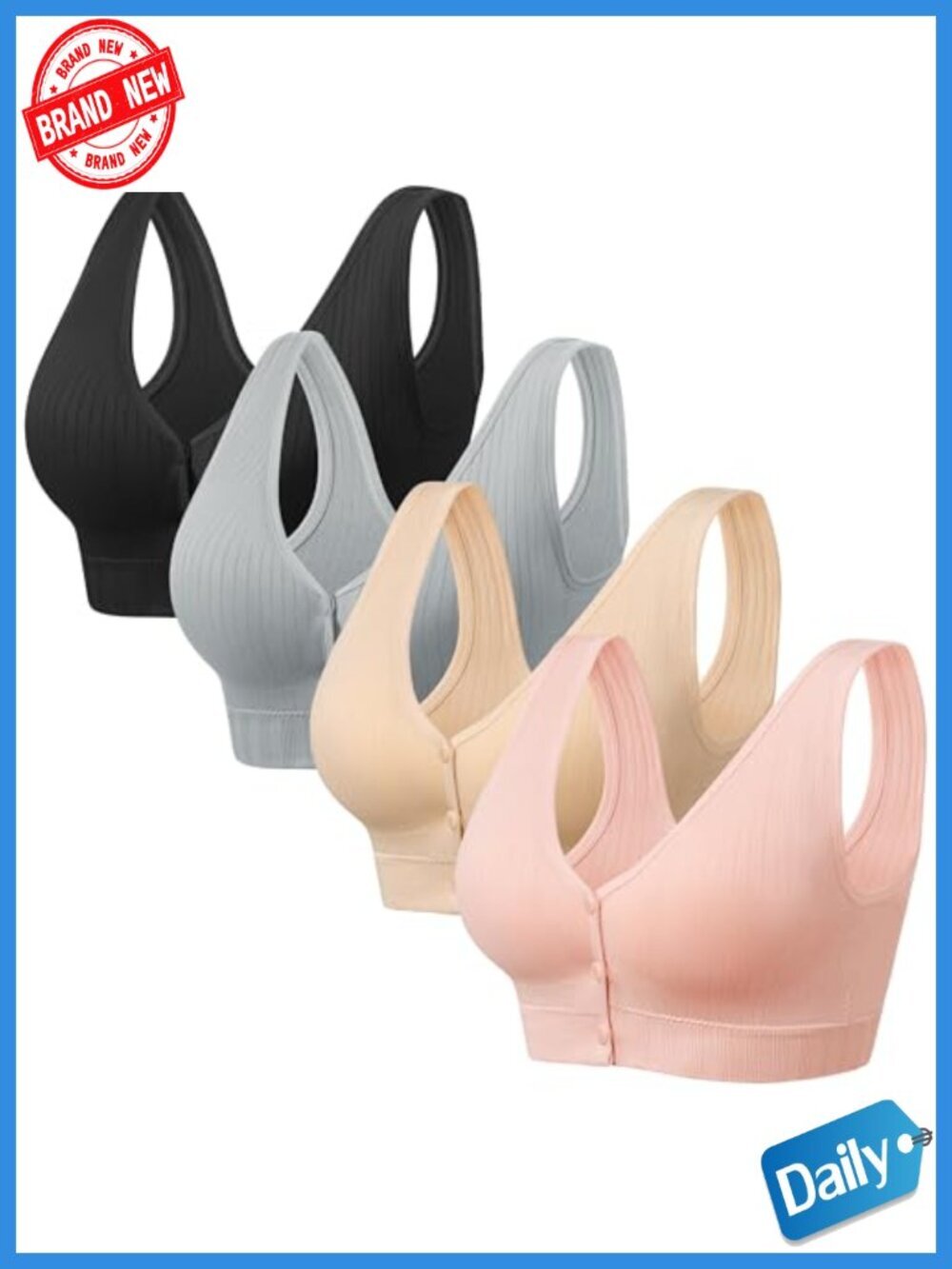 Front Close Wireless Bras for Women Seamless Padded Snap Closure 4 Pack